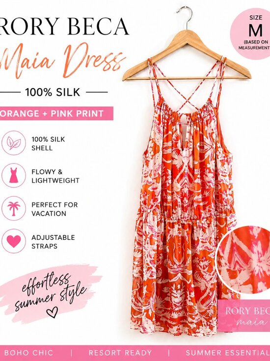 Rory Beca Dresses & Skirts - Rory Beca Maia Silk Mini Dress Orange Pink Print Strappy Boho Resort Size M